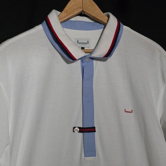 Adolfo Dominguez SS Polo - White Red Blue - Sz L - Picture 2 of 4